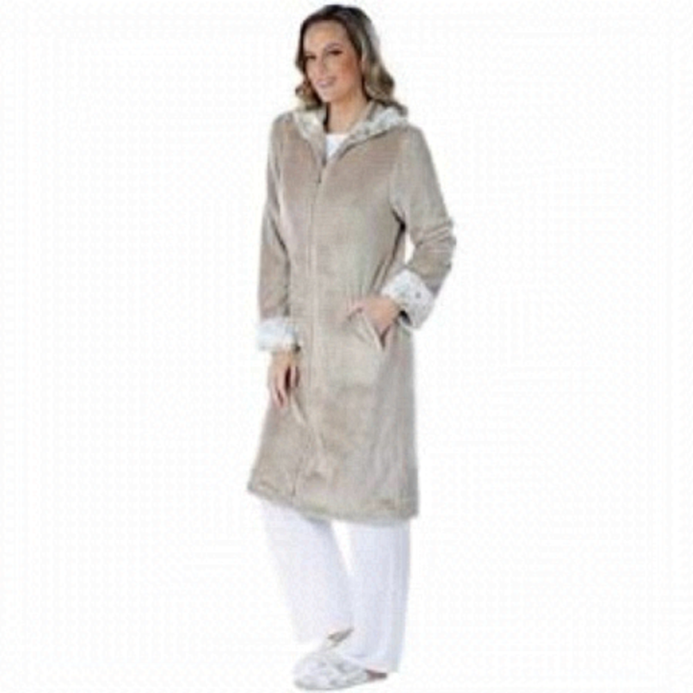 🌟GUILLAUME Luxe Micro Mink Zip Front Robe with Faux Fur Hood🌟